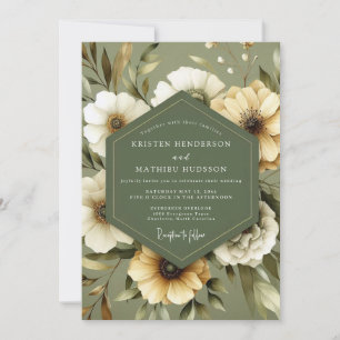 Invitación Boda Flor Serena Verde Oliva