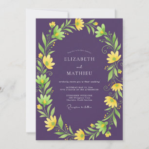 Invitación Boda Flor Silvestre Amarilla Púrpura Costera