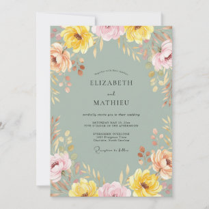 Invitación Boda Flor Silvestre Amarilla Salvia Gris
