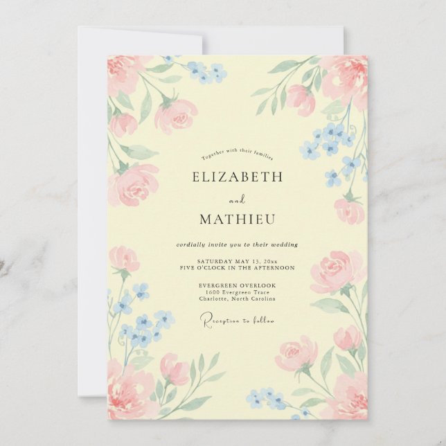 Invitación Boda Flor Silvestre Amarillo Mantequilla (Anverso)
