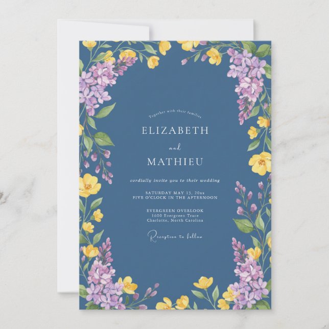 Invitación Boda Flor Silvestre Amarillo Pizarra (Anverso)