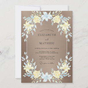Invitación Boda Flor Silvestre Azul Amarillo Taupe