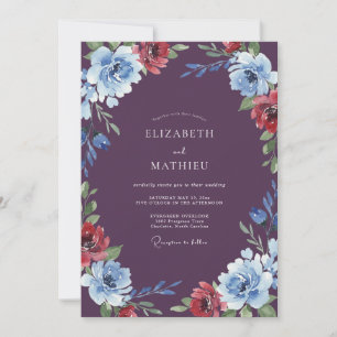 Invitación Boda Flor Silvestre Azul Ciruela Botánica