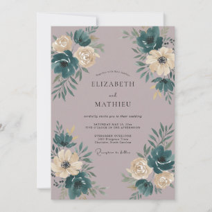 Invitación Boda Flor Silvestre Azul Turquesa Malva