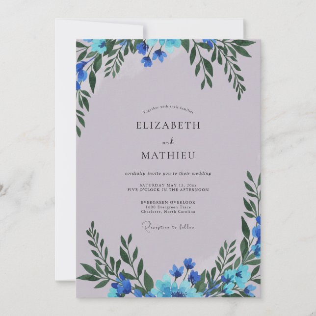 Invitación Boda Flor Silvestre Azure Periwinkle (Anverso)