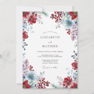 Invitación Boda Flor Silvestre Azure Vino