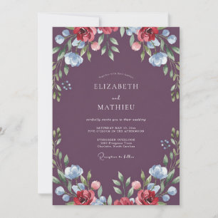 Invitación Boda Flor Silvestre Carmesí Berenjena
