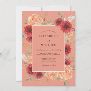 Invitación Boda Flor Silvestre Carmesí Salmón