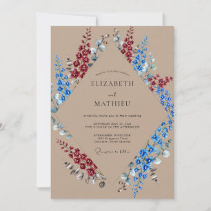 Invitación Boda Flor Silvestre Cobalto Vino