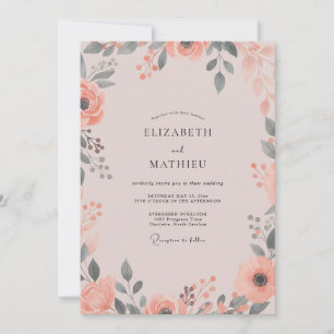 Invitación Boda Flor Silvestre Coral Malva