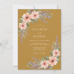 Invitación Boda Flor Silvestre Coral Mostaza