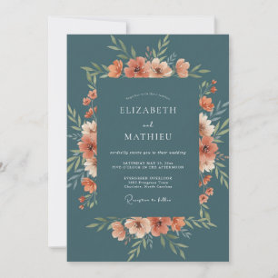 Invitación Boda Flor Silvestre Coral Pizarra