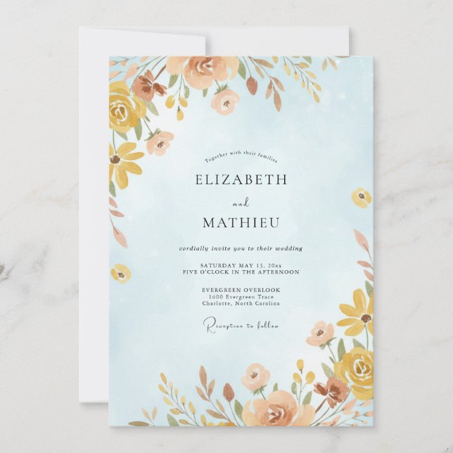 Invitación Boda Flor Silvestre Dorada Azur (Anverso)