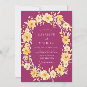 Invitación Boda Flor Silvestre Dorada Magenta