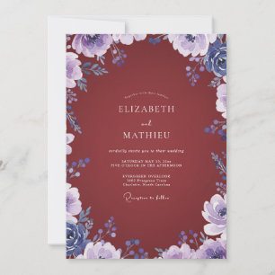 Invitación Boda Flor Silvestre Lila Granate