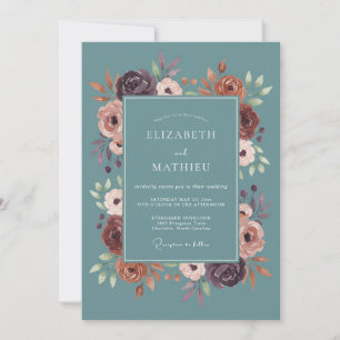 Invitación Boda Flor Silvestre Lila Mauve Pizarra