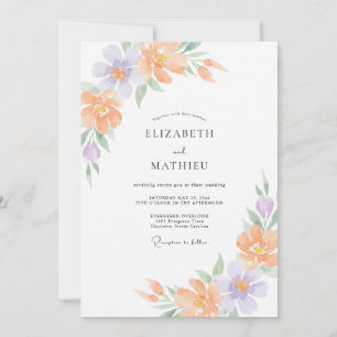 Invitación Boda Flor Silvestre Lila Pálido Melocotón