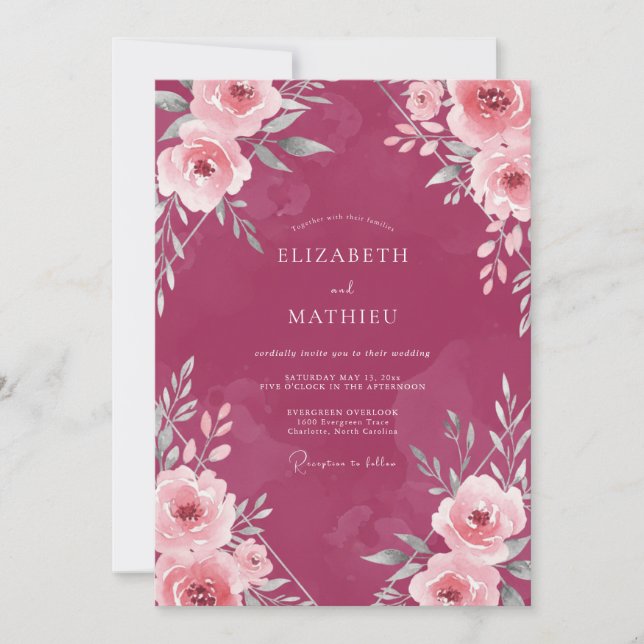 Invitación Boda Flor Silvestre Magenta (Anverso)