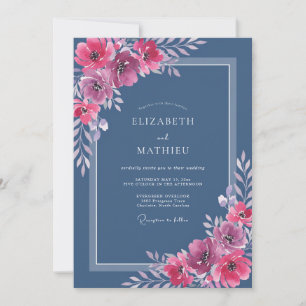 Invitación Boda Flor Silvestre Magenta Pizarra