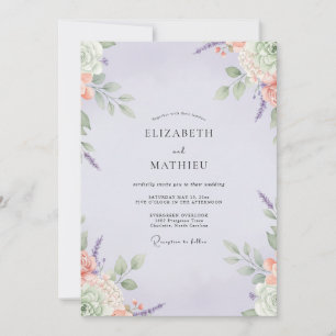 Invitación Boda Flor Silvestre Melocotón Lila Atenuado