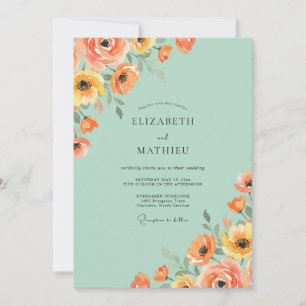 Invitación Boda Flor Silvestre Menta Melocotón
