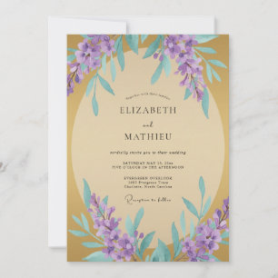 Invitación Boda Flor Silvestre Ocre Púrpura Wisteria