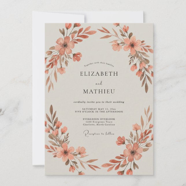Invitación Boda Flor Silvestre Oxidada (Anverso)