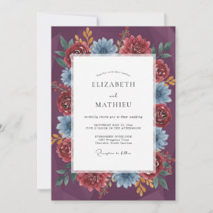 Invitación Boda Flor Silvestre Plum Azure