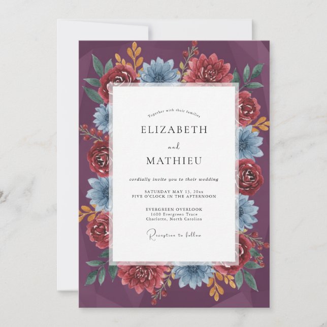 Invitación Boda Flor Silvestre Plum Azure (Anverso)