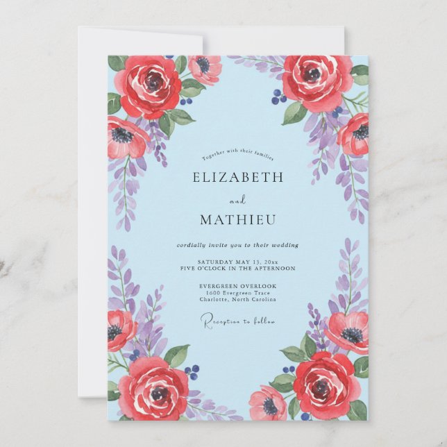 Invitación Boda Flor Silvestre Roja Azur (Anverso)
