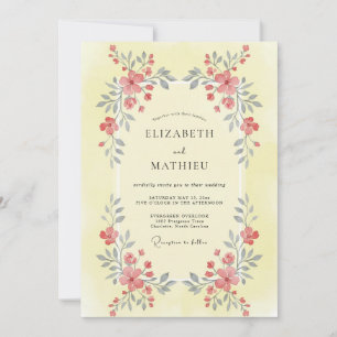 Invitación Boda Flor Silvestre Rosa Pétalo Amarillo
