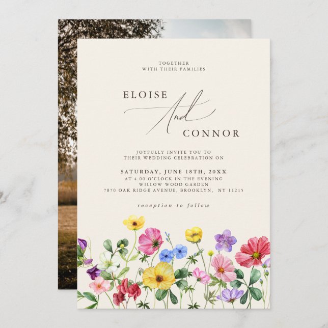 Invitación Boda Flor Silvestre Rústico Chic Boho Moderno Foto (Anverso / Reverso)