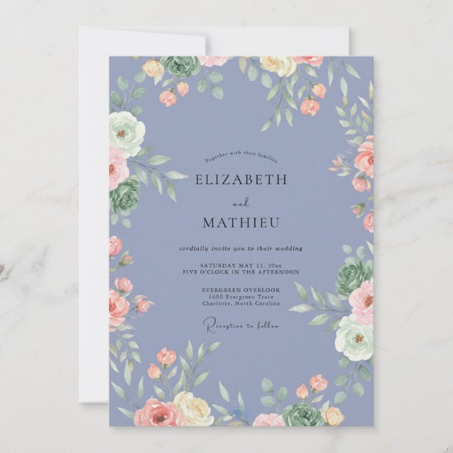 Invitación Boda Flor Silvestre Slate Periwinkle (Anverso)