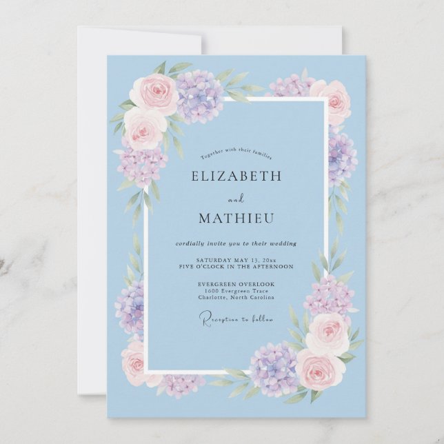 Invitación Boda Flor Silvestre Susurrante de Azul Celeste (Anverso)