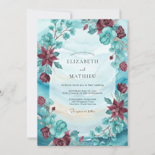 Invitación Boda Flor Silvestre Turquesa Granate