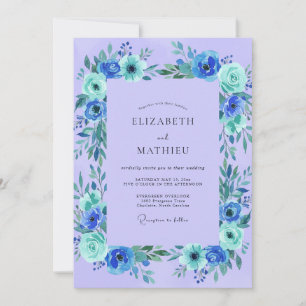 Invitación Boda Flor Silvestre Turquesa Periwinkle