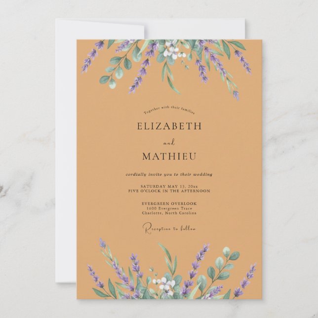 Invitación Boda Flor Silvestre Violeta Ocra (Anverso)