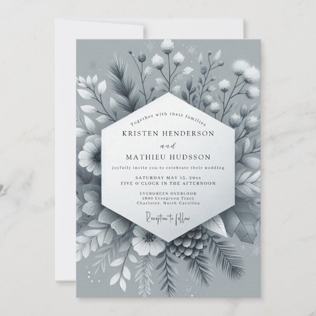 Invitación Boda Flor Slate Frosted (Anverso)