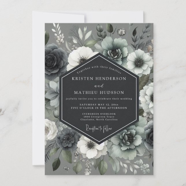Invitación Boda Flor Slate Moonlit (Anverso)