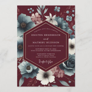 Invitación Boda Flor Sombría Pizarra Granate