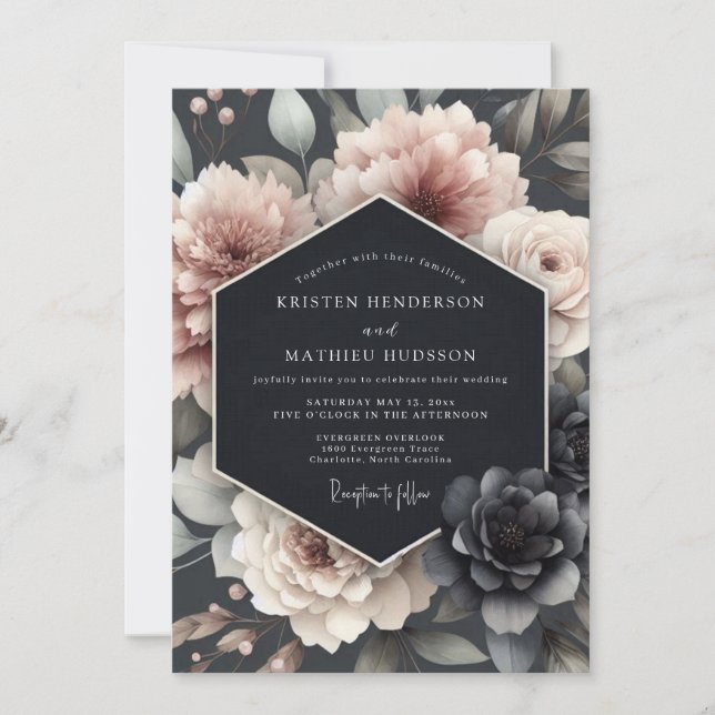 Invitación Boda Flor Tenebrosa Rosa (Anverso)