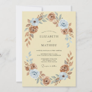 Invitación Boda Flor Terracota Acero Azul
