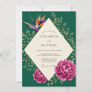 Invitación Boda Flor Tropical Esmeralda