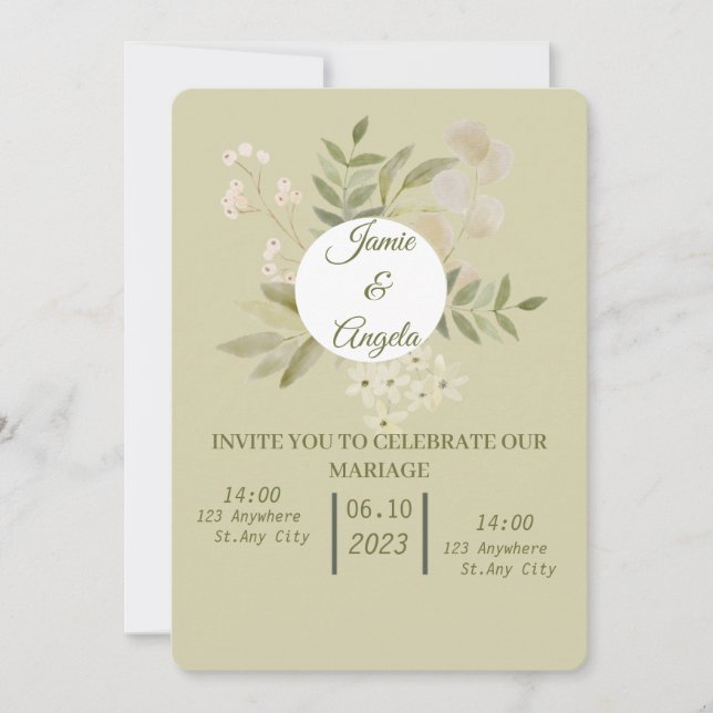 Invitación boda flor verde (Anverso)