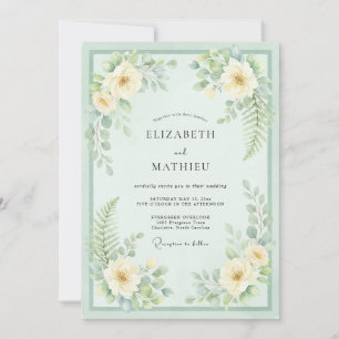 Invitación Boda Flor Verde Menta Florece