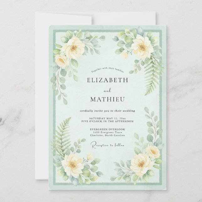 Invitación Boda Flor Verde Menta Florece (Anverso)