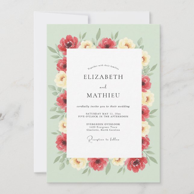 Invitación Boda Flor Viva Verde Salvia (Anverso)