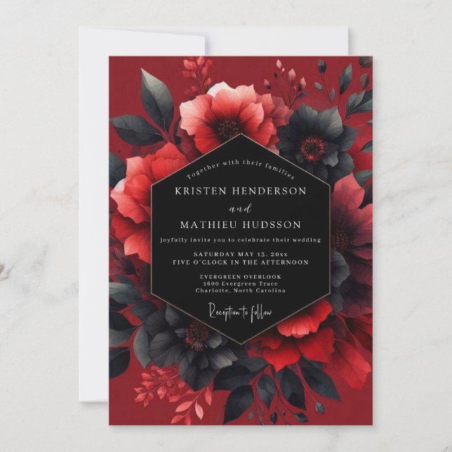 Invitación Boda Flora Apasionada Carmesí (Anverso)