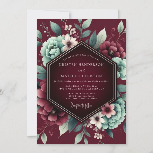 Invitación Boda Flora Apasionada de Borgoña (Anverso)