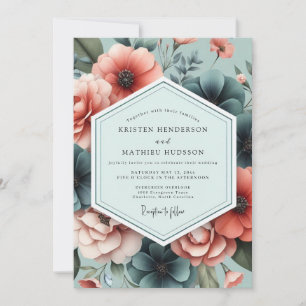 Invitación Boda Flora Artística Coral Pizarra
